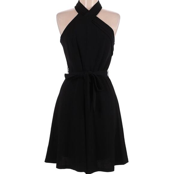 DKNY Black Twist Neck Sleeveless Tie Belt New Womens Mini Dress Sz 8 - Picture 1 of 11